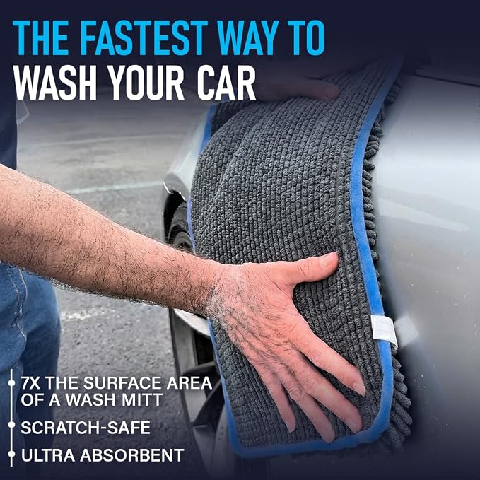 Mach 2 Speed Car Wash Towel | 23.5 x 11.9 in | Chenille Microfiber Car Wash Cloth | 7X Larger Than Wash Mitt | Ultra Absorbent, Scratch-Free, Auto Detailing Towel for Cars SUVs Trucks