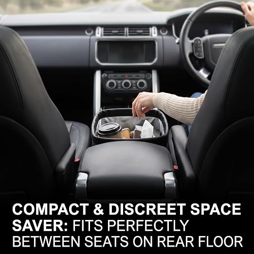 Leather Car Trash Can, Waterproof Leakproof Car Garbage Bin with Structured Base, Collapsible PU Auto Organizer for Front/Back Seat, Auto Accessories for SUV Truck Travel