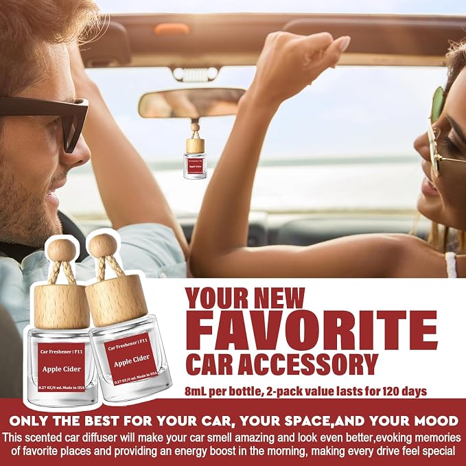 Car Air Freshener Diffuser 2 Pack Hanging Air Freshener Diffuser - Apple Cider Fragrance Oil Air D iffuser for Car, 45+ days Long Lasting Fragrance Made in USA （F11）