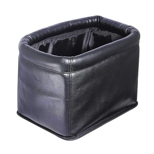 Leather Car Trash Can, Luxury Car Organizer, Leakproof Garbage Can for Car and Trucks, Black
