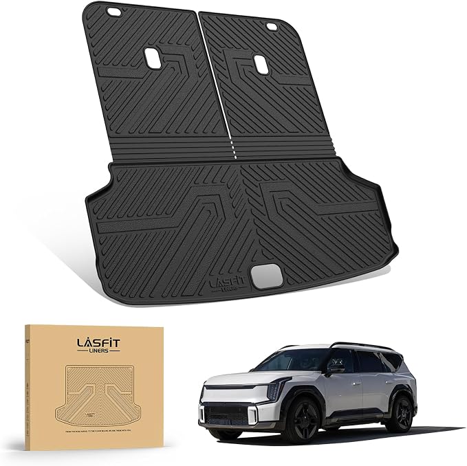 Backrest & Cargo Mats for Kia EV9 2024-2026, All Weather TPE Easy Clean Durable No-Curling Custom Fit for Kia EV9 2026 2025 2024 Trunk Liners & Seatback, Black