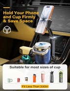 2-in-1 Cup Holder Cell Phone Holder for Your Car Bottle Friendly Cup Cell Phone Holder Mount for Car Height Adjustable Sturdy Fit 4.7-7 inches Phones