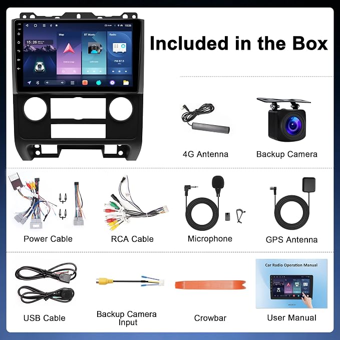 4G+64G Car Radio Stereo for Ford Escape 2007-2012: Upgrade Android 15 9" Touchscreen Head Unit Wireless CarPlay Android Auto, BT 5.4, WiFi 6, GPS, FM, RDS, EQ, SWC, 1080P Backup Camera