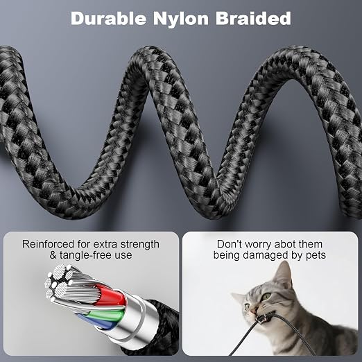 Coiled Car Carplay Charger Fast Charging，[1-Pack, 3Ft] Retractable Braid USB A to USB C Cable for iPhone 17/16/15/Plus/Pro Max/MacBook Pro, Type-C Cord,Black