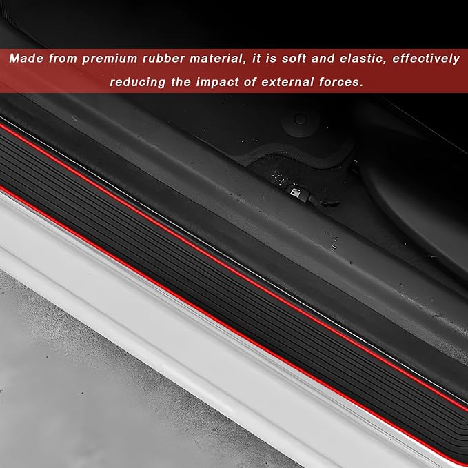 4 PCS Car Door Sill Protector, Anti-Scratch Automotive Threshold Protective Strip, Waterproof Door Edge Guards Step Shield Cover for Sedans Trucks SUVs, Car Accessories (Black & Red)