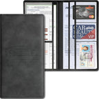 Car Accessories Registration and Insurance Holder,Leather Essential Card Magnetic Shut Vehicle Glove Box Organizer Case for Auto Driver License Document Truck Motorcycle Boat Men Women,Black