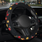 Cute Car Steering Wheel Cover with Embroidery Pattern for Women Girls, Short Flannel, Universal 15 inch (A#)