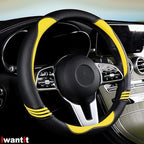 Steering Wheel Covers with Leather and Anti-Slip Rubber Ring, Universal Fit 14.5-15 inches for Cars,SUV (Yellow/Black)
