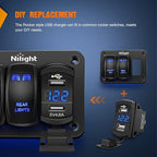 Rocker Switch Style Dual USB Outlet LED Voltmeter Quick Connector 12V Car Replacement with Inline Fuse for Boats RVs Trucks Cars