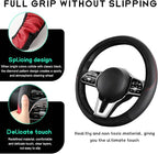 Car Steering Wheel Cover, 15 inch Carbon Fiber Microfiber Leather Elastic Steering Wheel Protector, Breathable Anti-Slip Comfortable Steering Wheel Covers for Most Cars (Black, AD)