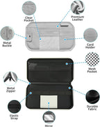 Car Sun Visor Organizer with Zipper Pockets PU Leather Storage Bag with Elastic Straps and Glasses Clip Sunvisor Organizers for Car SUV Truck