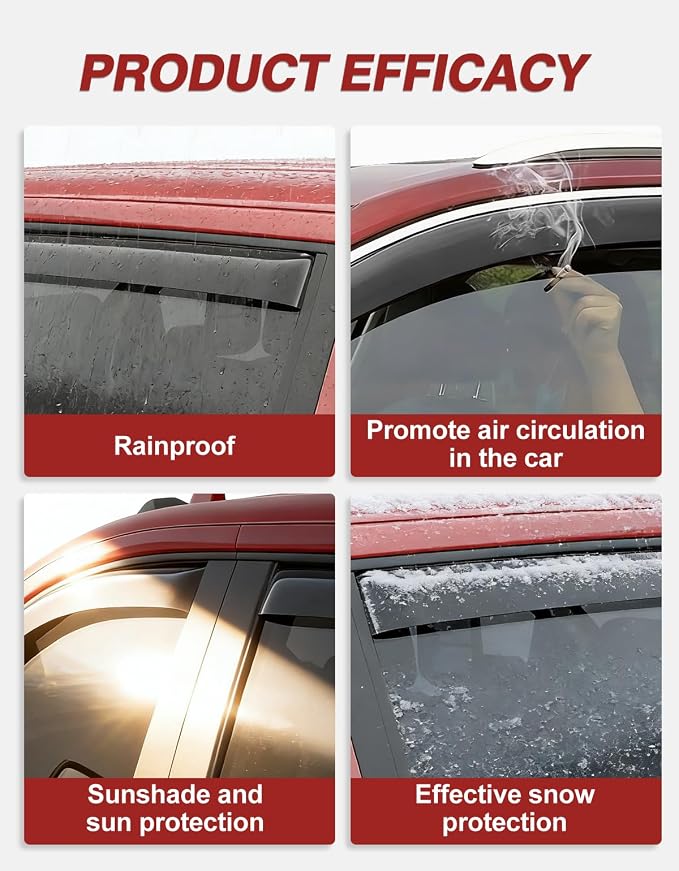 Outside-Mount Window Rain Guards Fit for Dodge Ram 1500 2009-2024/2010-2025 Ram 2500 & 3500, Extra Durable Window Visors Wind Deflector Dark Smoke Vent Shades Car Tape-on with Thicker 4PCS