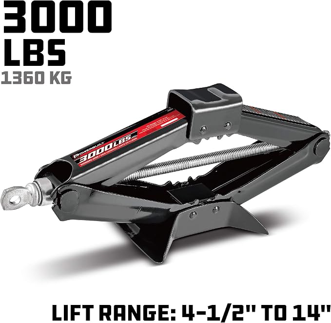 Powerbuilt Mechanical Scissor Jack, 1.5 Ton (3,300 lbs) Capacity, Portable Tire Jack for Car, Truck, Sedans, MPV - 640819
