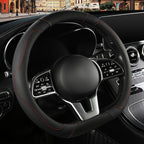 Black Microfiber Leather D Shaped Steering Wheel Cover | Breathable Anti Slip Grip Cool Sporty Look Glow for Women Men