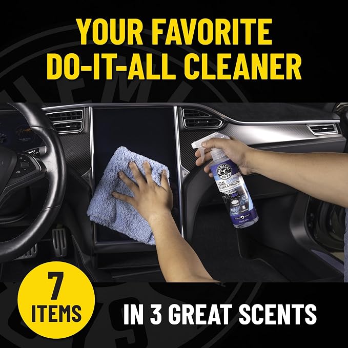 Total Interior Cleaner Variety Kit With Storage Bag | 3 Scents, Fresh, New Car, & Black Cherry Scents, 3 Microfiber Towels, & Giftable Car Care Bag