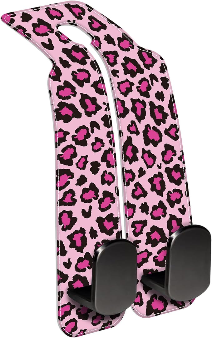 Car Seat Headrest Hooks for Purses and Bags Abstract Pink Leopard 1 Pack Bag Purse Holder for Car with Double Metal Hooks Car Purse Hanger Hanging Accessories
