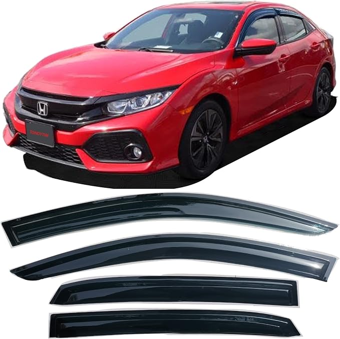 Window Visors Rain Guards for Honda Civic Hatchback 2016-2021,Side Vent Sun Shade Visor Wind Deflectors for 16-21 Civic Hatchback,Car Accessories 4-Pieces Set