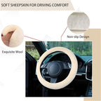 Fuzzy Steering Wheel Cover, 15 inch Soft Wool Fur Steering Wheel Protector, Fluffy Wheel Covers for Winter Warm, Car Interior Decoration Accessories for Women Men (Beige)