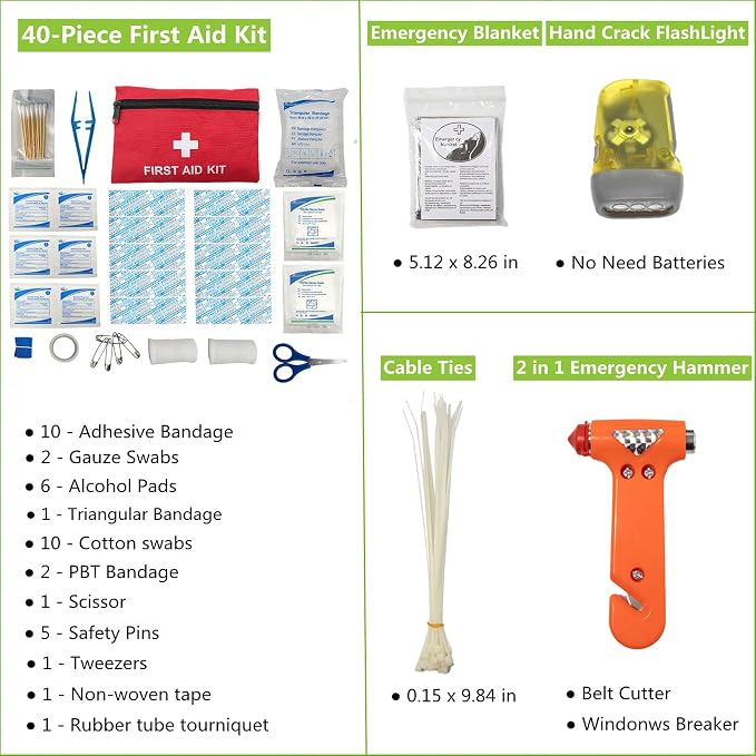 78-Piece Car Emergency Kit - Comprehensive Roadside Assistance Kit with Jumper Cables, Portable Air Compressor, Tow Straps, First Aid Kit, and Essential Safety Tools for Men and Women