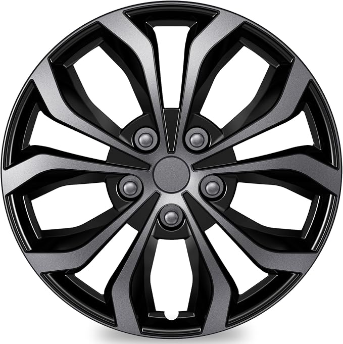 4-Pack Universal Hubcaps Wheel Covers Replacement R16, Steel Wheel Rim Cover for Most Cars Trucks Sedans SUV, 16" 16 in Hub Caps (Gray+Black Color, 16 inch)