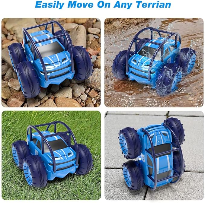 Amphibious Remote Control Car,Rechargeable RC Cars Toy 360° Flips Rotation Stunt Crawler 15KM/H 4WD All Terrain Outdoor Indoor Toy for Kids Boys Girls 3-12