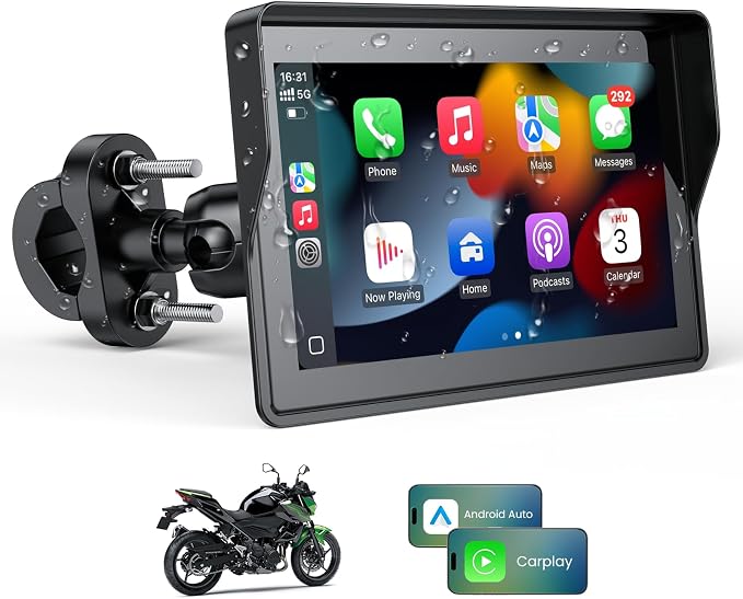 5 Inch Motorcycle Carplay GPS Navigation System with Apple Carplay and Android Auto Portable Screen with Dual Bluetooth, Navigation, Siri, Google Assistant（Not Inchluded TPMS）