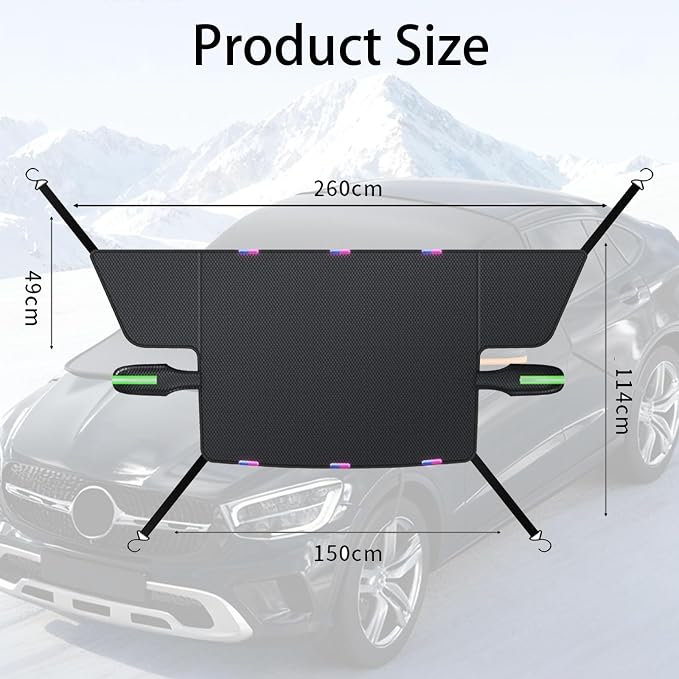 Windshield Cover for Ice and Snow, Winter Summer Sunshade with Thickened 600D Oxford Fabric, Universal Car Frost Shield Snow Cover Windshield Protector Green Earmuffs with Four Straps