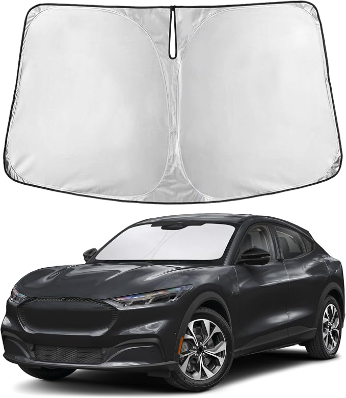 Windshield Sunshade Compatible for Ford Mustang Mach-E 2021-2024 2025 2026, Sun Visor for Front Windshield & Window Sun Shade Cover, UV Heat Blocker & Protector, Car Accessories