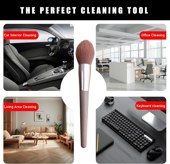 2PCS Car Interior Dust Brush, Soft Scratch Free Auto Detailing Brushes, Universal Vehicle Interior Cleaning Tool for Automotive Dashboard, Air Vents, Leather (Long Pink)