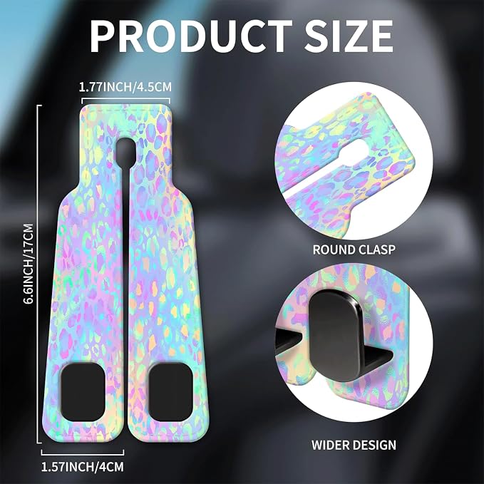 Car Seat Headrest Hook, Universal Leather Cute Hanger Holder Hook, Storage Organizer Interior Accessories for Purse Bags Handbag Funny Colorful Leopard