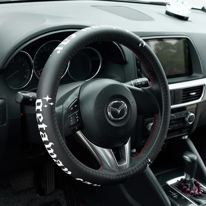 Getaway Car Leather Steering Wheel Cover - 15-inch Universal Microfiber- Soft & Breathable & Silicone Anti Slip Auto Steering Wheel Wrap for Women