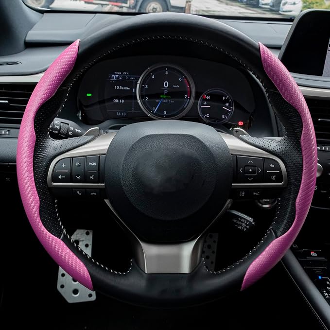 2pcs Carbon Fiber Anti-Skid Steering Wheel Cover, Waterproof & Segmented Butterfly Design, Universal 99% Vehicle Wheel Cover Protector, Car Interior Accessories (Pink-2pcs)