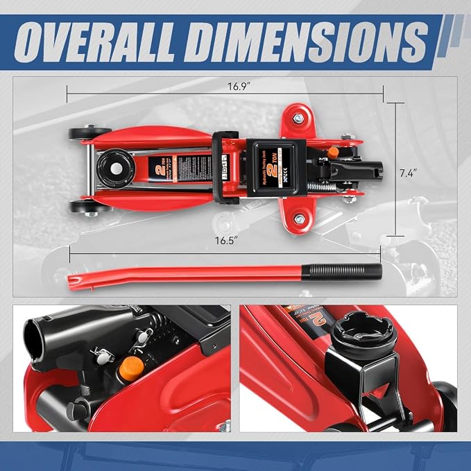2 Ton (4000 lbs) Capacity Floor Jack Low Profile Garage Hydraulic Trolley Service Lift Floor Jack Combo with Ratchet Jack Stands for SUV, Car and Truck, Red