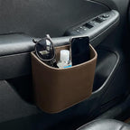 Leather Car Trash Can, Clip on Small Car Garbage Can, Waterproof Leakproof Back Seat Trash Bin, Multifunctional Vehicle Storage Organizer for Trucks, SUVs (Brown)