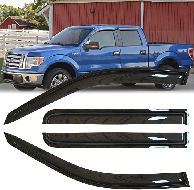 4pcs Original Shatterproof Rainproof Window Wind Deflector for Ford F-150 2009-2014 Supercrew/Crew cab,Tape-on Rain Guard Sets,Nice Looking Window Visors,Vent Deflectors for F150 09-14 94155