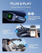 2-in-1 Wireless CarPlay & Android Auto Adapter, One-Click Switch for Apple iPhone and Android, Converts Wired to Wireless, Plug and Play for USB/USB-C, Compatible with 1000+ Vehicles