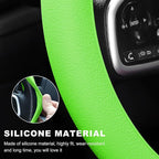 Car Steering Wheel Cover, 13 to 14.17 inches Anti-Slip Silicone Steering Wheel Protector, Soft Flexible Shock-Absorbent Steering Wheel Protective Cover for Most Car Models (Green)