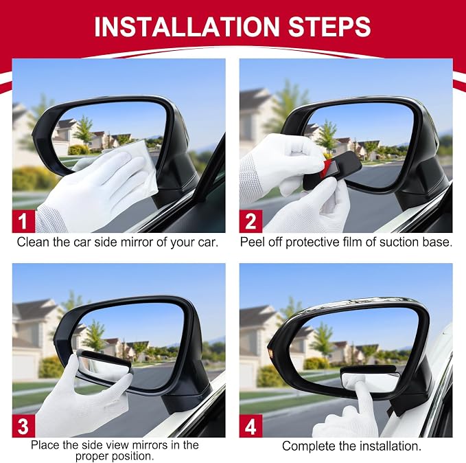 Framed Rectangular Blind Spot Mirror, HD Glass and ABS Housing Convex Wide Angle Rearview Mirror with Adjustable Stick for Universal Car (2 pcs)