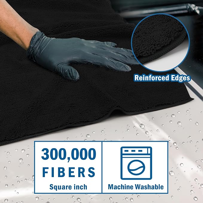 Professional Large Microfiber Car Drying Towels 2 Pack, Lint Free, Scratch Free, Highly Absorbent Drying Towel for Cars, SUVs, RVs, Trucks, and Boats,31" x 24", Black