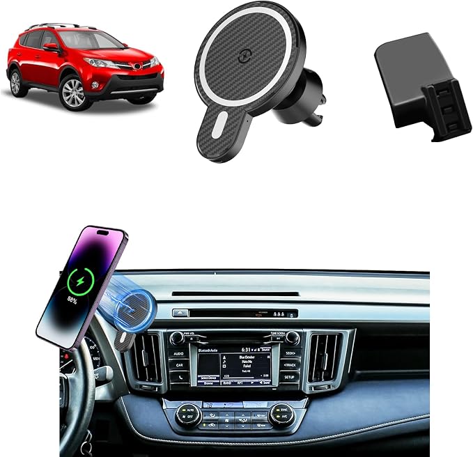 PZK Magnetic Car Phone Holder for Toyota RAV4 2013-2018 Accessories Vent | Magnetic 15W Fast Wireless Charger Car Phone Mount with Magsafe Hands Free 360° Rotation Cell Phone Automobile Cradles
