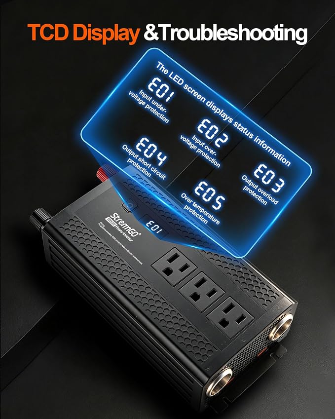 1000W Power Inverter for Vehicles, 12V DC to 110/120V AC Car Inverter with 3 AC Outlets, USB 24W/ PD 30W Fast Charger. (1000w-black)