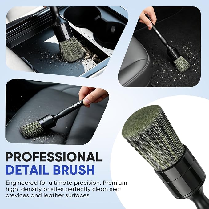10PCS Car Detailing Brush, Ultra Soft Boars Hair Car Interior Exterior Detailing Brushes, Car Dash Duster Brush, Magic Sponge, Car Cleaning Gel, Car Accessories for Air Vents, Wheels, Leather Seat