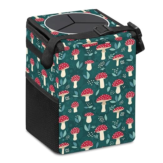 Mushroom Car Trash Can, Waterproof Portable Mini Garbage Bin, Lightweight No-Install Waste Basket for Car Office Home, Cute Multifunctional Car Interior Accessory