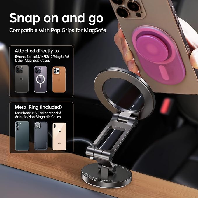 Fits MagSafe Car Mount for Car Dash&Tesla Screen[All-Metal] Magnetic Phone Holder, [Flexible Three-axis]360° Rotation Car Mount Strong Magnets Car Phone Holder for iPhone 17 16 15 14 Pro Max