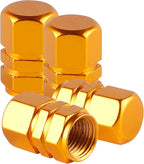 Aluminum Tire Stem Valve Caps Wheel Valve Covers Car Dustproof Tire Cap Cover Accessories, Universal for SUV, Car, Bike and Motorcycle, Hexagon Shape (4PCS Gold)