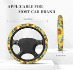 Watercolor Sunflower Steering Wheel Cover, Elastic Non-Slip Steering Wheel Protector,Auto Interior Decor for Women Girls,Universal 15" Fit for Sedans,Trucks