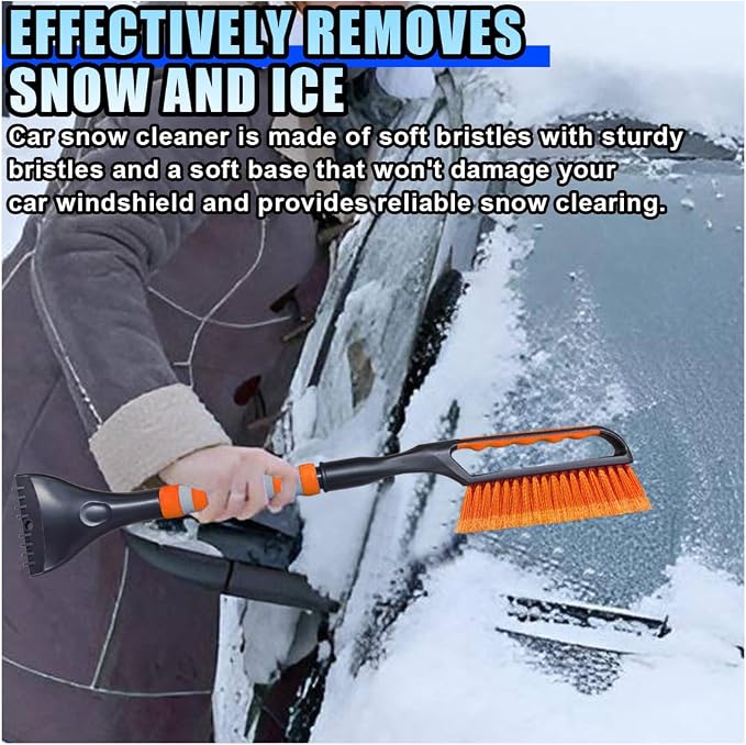 26.4" Ice Scraper and Snow Brush for Car Windshield, 2 in 1 Winter Detachable Window Deicer with Foam Grip, Snow and Ice Removal Tool Accessories for Car, SUV, Truck (Orange)
