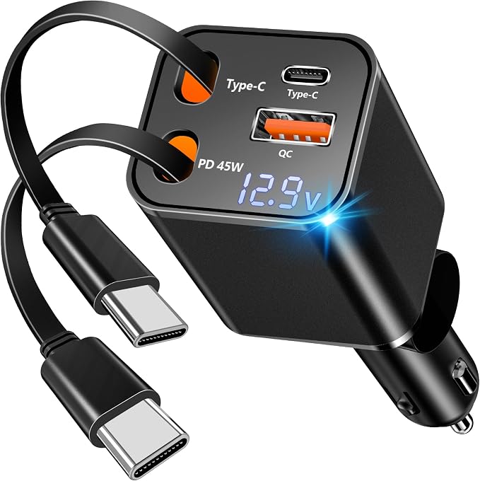 [Apple MFi Certified] Retractable Car Charger, 120W USB C Car Charger Dynamic Power Adapter 4 in 1 PD/QC Type C Fast Charging Cigarette Lighter for iPhone 17/17 Pro Max/16 Pro/15/Galaxy/Pixel