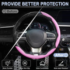 3pcs Carbon Fiber Anti-Skid Steering Wheel Cover, Waterproof & Segmented Butterfly Design, Universal 99% Vehicle Wheel Cover Protector, Car Interior Accessories (Pink-3pcs)
