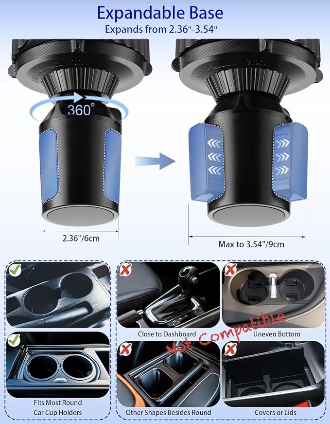 Car Cup Holder Tray - 4-in-1 Universal Car Cup Holder Expander with Snack Table and 3 Drink Mount for Automotive Road Trip, Driver and Front Passenger Organizer for Trucks, SUVs, Minivans